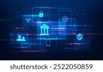 business interface security digital banking and finance information transaction technology. withdraw and deposit money online. vector illustration fantastic technology.