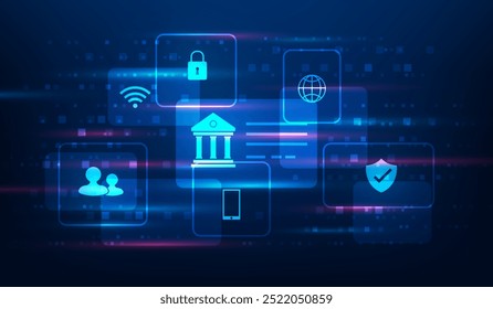 interface de negócios segurança bancária digital e tecnologia de transação de informações financeiras. sacar e depositar dinheiro on-line. ilustração vetorial fantástica tecnologia.