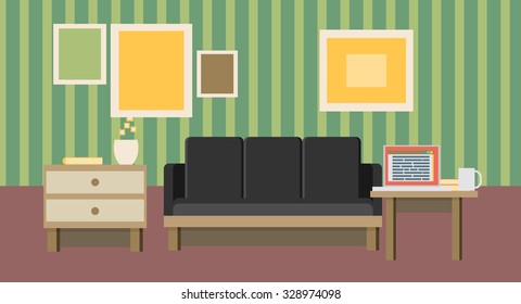 Business interior concept. Icons of business interior via management and organization ideas symbol and workplace elements in flat design.