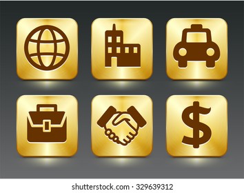 Business and International Travel on Gold Square Buttons