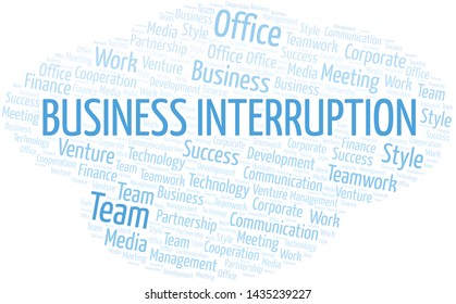 Business Interruption word cloud. Collage made with text only.