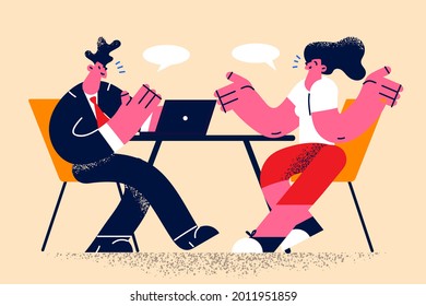 Business Interview And Human Resources Concept. Business People Sitting Having Discussion During Ob Interview For Company Vacancy Vector Concept