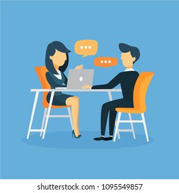 Business interview illustration with talking and discussing.