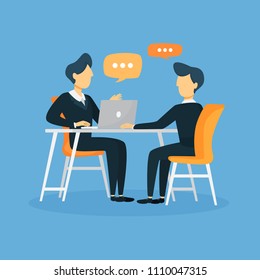 Business interview illustration with talking and discussing.