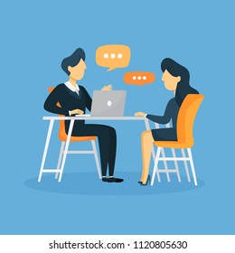 Business interview illustration with talking and discussing.