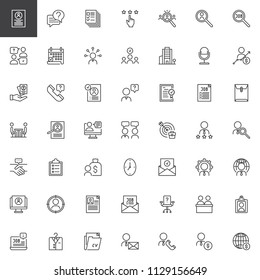 Business interview outline icons set. linear style symbols collection, line signs pack. vector graphics. Set includes icons as Resume, Conversation, Profiles, Rating, Recruitment, Appointment, Skills