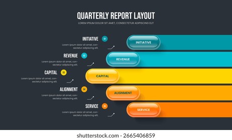 Introdução aos negócios 5 Etapas Diagrama Slide Layout. Ilustração de Vetor de Design de Apresentação de Slides de Relatório Empresarial. Visual Portfolio Cinco Opção Infográfico Apresentação Modelo.