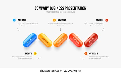 Ilustración vectorial de Plantilla de diapositivas. Diseño de marco de infografía de 5 pasos de desarrollo de Profesional. Solución Corporativa Diseño de presentación de diapositivas de diagrama de cinco opciones.