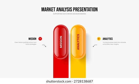 Business Introduction Two Element Infographic Presentation Template. Marketing Overview 2 Option Diagram Slideshow Design. Product Analysis Slide Layout Vector Illustration.