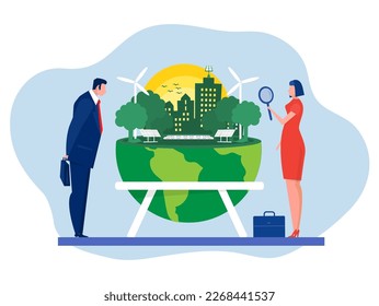 Business invest with ESG or ecology problem concept, business invest energy sources. Preserving resources of planet. Cartoon modern flat vector illustration