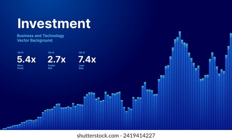 Business Invest Finance Graph Chart of Stock Market Trading Blue Background. Digital Financial Investment Backdrop. Abstract Fintech Crypto Currency Graph Vector Illustration.