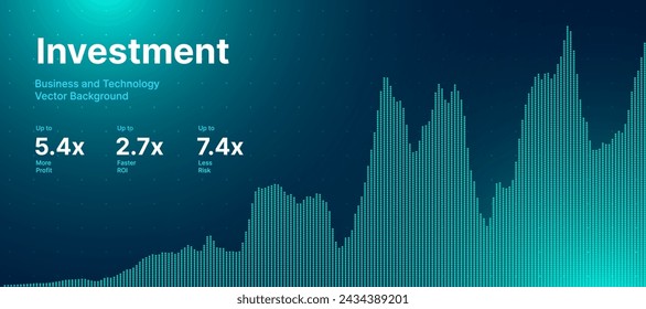 Business Invest Finance Graph Chart of Stock Market Trading Blue Background. Digital Financial Investment Backdrop. Graph Stock Market Lines. Vector Illustration.