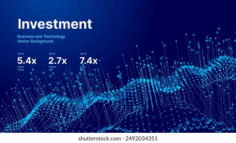 Business Invest Finance Graph Chart of Stock Market Trading Blue Background. Digital Financial Investment Big Data Graph Backdrop. Abstract Statistics Stock Market Lines. Vector Illustration.