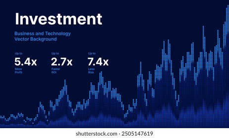 Business Invest Finance Graph Chart of Stock Market Trading Blue Background. Digital Financial Investment Backdrop. Graph Stock Market Lines. Vector Illustration.