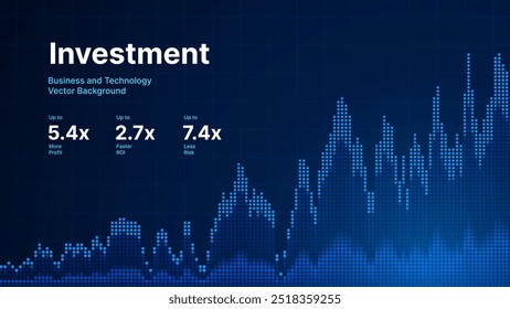 Business Invest Finance Graph Chart of Stock Market Trading Blue Background. Digital Financial Investment Backdrop. Graph Stock Market Lines. Vector Illustration.