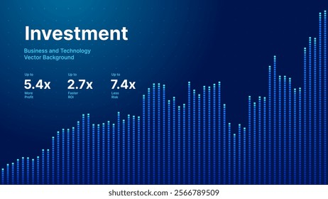 Business Invest Finance Graph Chart of Stock Market Trading Blue Background. Digital Financial Investment Backdrop. Graph Stock Market Lines. Vector Illustration.