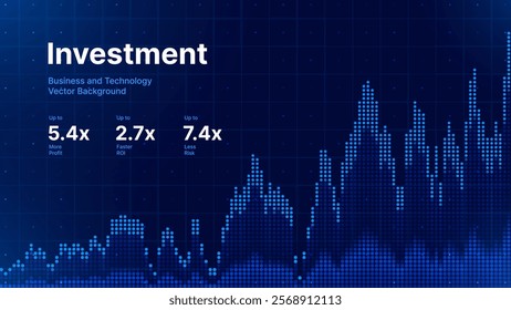 Business Invest Finance Graph Chart of Stock Market Trading Blue Background. Digital Financial Investment Backdrop. Graph Stock Market Lines. Vector Illustration.