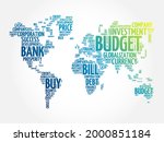 Business and Invest word cloud in shape of world map, finance concept background
