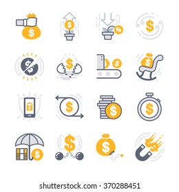 Business Investing icons. Included the icons as money management, investor, profit, passive income, financial services, loan and more.