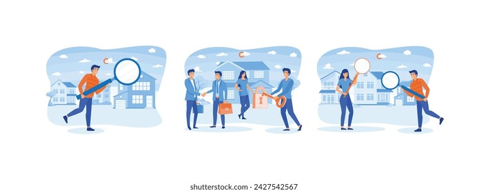 Business Investing, real estate, investment opportunity, People buying a house, Buy or rent house online. Real estate business 1 set flat vector modern illustration