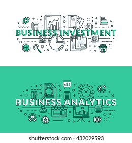 Business Investment and Business Analytics. Colored flat vector illustration in seagreen and white colors.