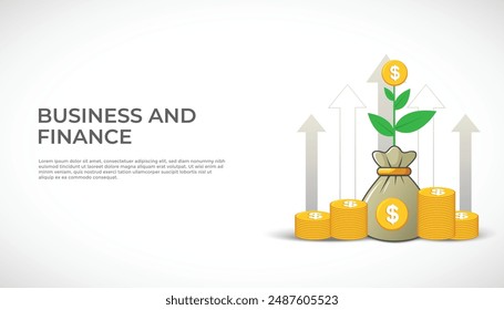 la inversión empresarial se reduce con el dinero de la bolsa. árbol del Ahorra dinero y flecha hacia arriba. aumento de la tabla de ingresos de beneficios. mercado de valores en crecimiento. diseño plano de la Ilustración vectorial.