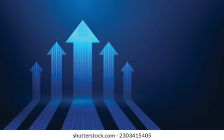 flecha de inversión empresarial dirección hacia arriba tecnología de logro.estrategia de gráfico de datos financieros.dinero de beneficios de la tabla de mercado. ilustración vectorial de alta tecnología.