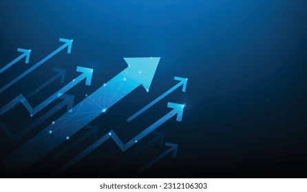 Pfeil für Unternehmensinvestitionen, Wachstumstechnologie, Hintergrund. Gewinn- und Finanzdiagramm nach oben.  Marktplan Finanzdienstleistungen. Vektorgrafik fantastisches High-Tech-Design.