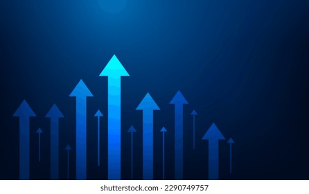 business investment arrow up growth technology on dark blue background. trading profit increases. financial data graph strategy.market chart profit money. vector illustration hi-tech.