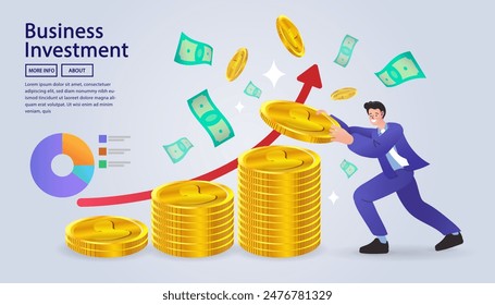 Business investment concept. Financial Analysis, Career Income Growth, Wealth Management, Marketing Profit Increase, Professional Business. funding rounds, investors financial aid. vector illustration