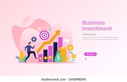 Business investment concept, growing a successful financial, chart increase profit, Suitable for web landing page, ui, mobile app, banner template. Vector Illustration. 