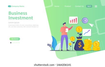 Business investment concept, growing a successful financial, chart increase profit, Suitable for web landing page, ui, mobile app, banner template. Vector Illustration. 