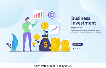 Business investment concept, growing a successful financial, chart increase profit, Suitable for web landing page, ui, mobile app, banner template. Vector Illustration. 