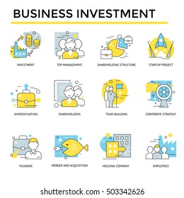 Business investment concept icons, thin line, flat design