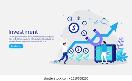 Business investment concept. Returns on investment graphic chart. Financial growth rising up to success. web landing page template, banner, presentation, social, and print media. Vector illustration