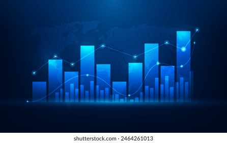 business investment and finance chart stock market growth on blue background. economy global with graph trading increase technology. vector illustration fantastic design.