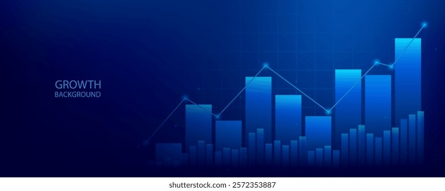 Business investment and finance growth chart on blue background. Featuring investment strategy to success with stock market growth. Digital technology fantastic graph trading stock finance increase