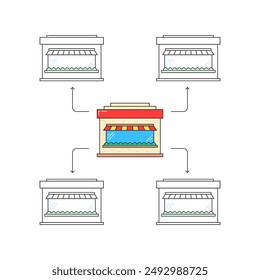 Business Investment Ikone wie Franchise-Kette. Konzept der wirtschaftlichen Möglichkeiten oder der globalen Führung. Abstrakte Gliederung Stil Trend Moderne Grafik Franchising Design Element isoliert auf Weiß