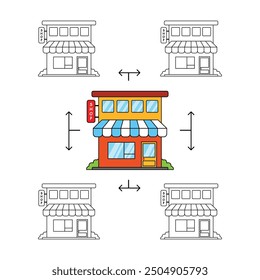 Unternehmensinvestition Symbol wie Franchise-Kette. das Konzept der kommerziellen Möglichkeiten oder der globalen Führung. abstrakter Umrissstil Trend modernes grafisches Franchising Design Element einzeln auf 