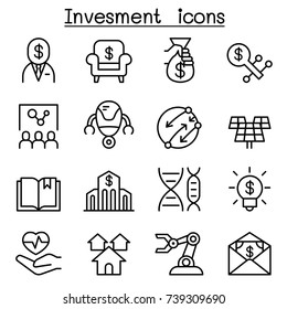 Business investment icon set in thin line style