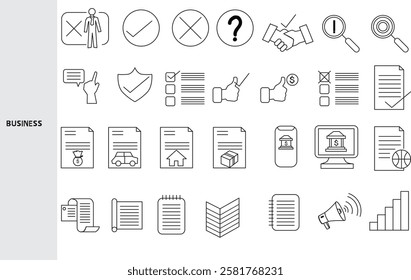 Business and Investment ,Business investment is investing a large amount of money for business profit. Set of line icons for business. Outline symbols collection. , Editable strokes.