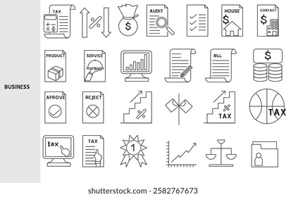 Business and Investment ,Business investment is investing a large amount of money for business profit. Set of line icons for business. Outline symbols collection. , Editable strokes.