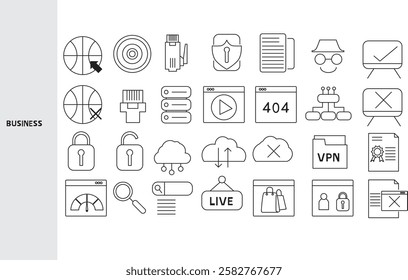 Business and Investment ,Business investment is investing a large amount of money for business profit. Set of line icons for business. Outline symbols collection. , Editable strokes.