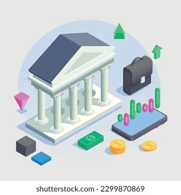Business investment isometric with financial management symbols vector illustration
