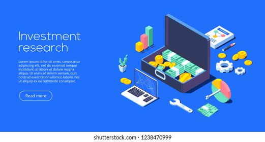 Business investment isometric vector illustration. Data analytics for company marketing solutions or financial performance. Budget accounting or statistics concept.