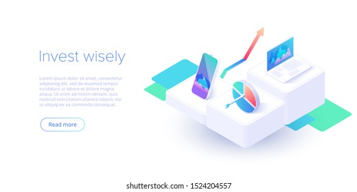 Business investment isometric vector illustration. Data analytics for company marketing solutions or financial performance. Budget accounting or statistics concept.