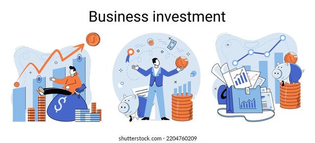 Business investment metaphor. Investment capital for profit and income multiplying. Buying shares and funds, modern economy. Investor strategy, financing business activities. Active or passive income