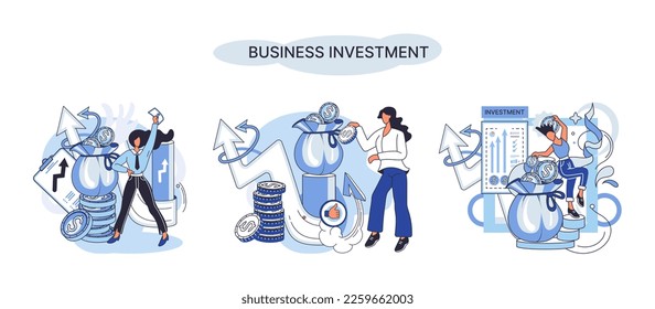 Business investment metaphor. Investment capital for profit and income multiplying. Buying shares and funds, modern economy. Investor strategy, financing business activities. Active or passive income