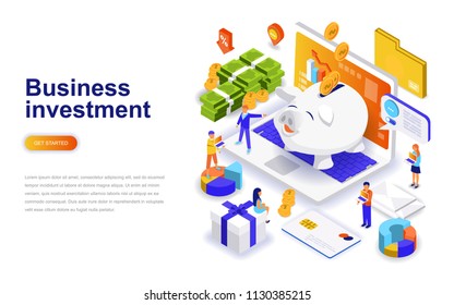 Business investment modern flat design isometric concept. Money and people concept. Landing page template. Conceptual isometric vector illustration for web and graphic design.