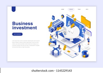 Business investment modern flat design isometric concept. Money and people concept. Landing page template. Conceptual isometric vector illustration for web and graphic design.